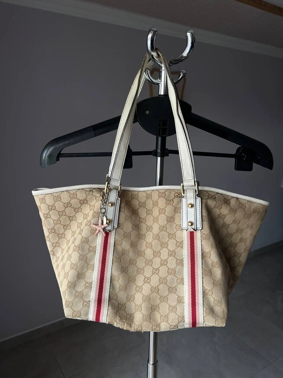 SAC FOURRE TOUT GUCCI FABRIQUÉ EN ITALIE ÉPAULE MOTIF BEIGE TOILE FEMMES 189260