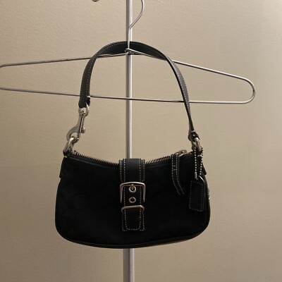 バッグ Coach Baguette Hampton Semi Demi Bag Coach Demi Black 6362 Hampton Signature Buckle Flap Baguette