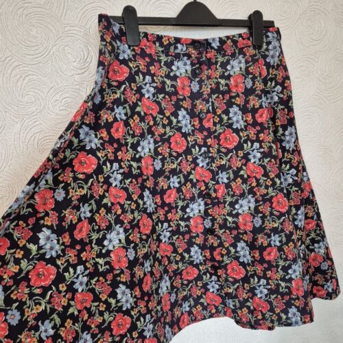 St Michael Skirt Floral Print A Line Button Front Marks Spencer 18 Vintage 1980s - Picture 4 of 10