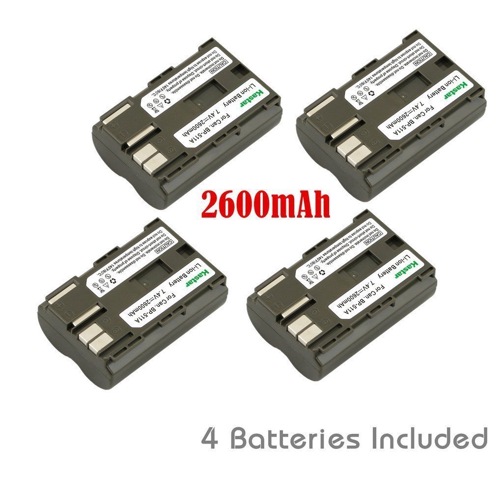 2x Kastar Li-Ion Battery For Canon BP-511 – 2600mAh, EOS 10D-50D, 5D, D30, D60