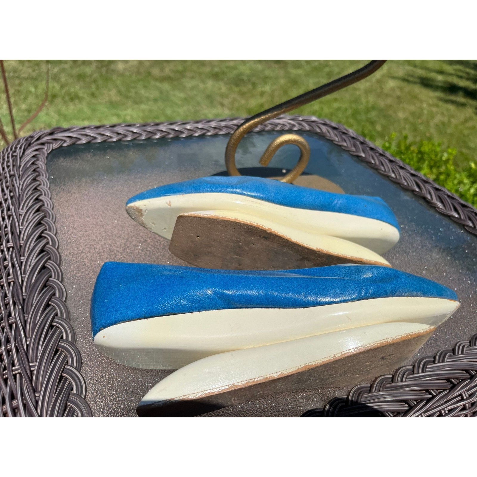 Vtg Herbert Levine KABUKI Shoes 50’s 60’s Robin Egg Blue White Leather Platform image 5
