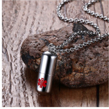 Medical Pill Capsule Necklace Pendant Vial Openable Capsule Safety Chain