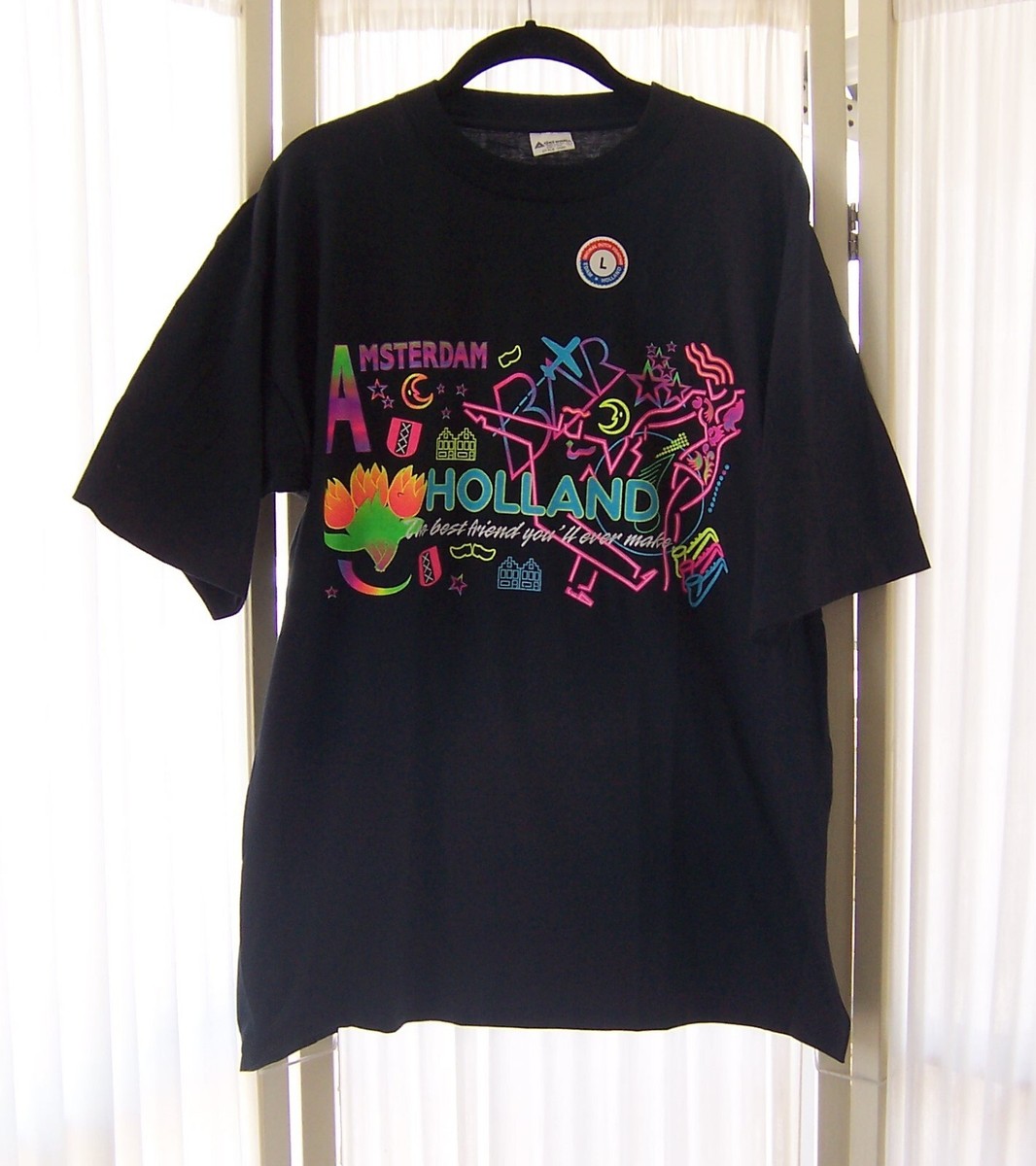 VTG NWT AMSTERDAM HOLLAND GLOW DARK NEON BAR BEST FRIEND EVER MAKE T SHIRT L