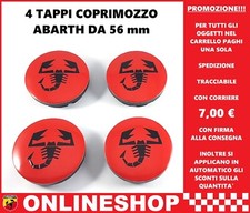 TAPPI COPRIMOZZO ABARTH BORCHIE DIAMETRO 56 mm ROSSO CON SCORPIONE NERO 4 pezzi