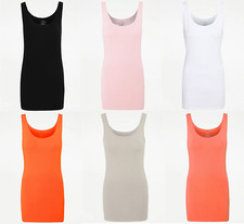 Long Line Vest Top Ladies Girls Cami Dress Stretch Wide Strap 8-24 UK