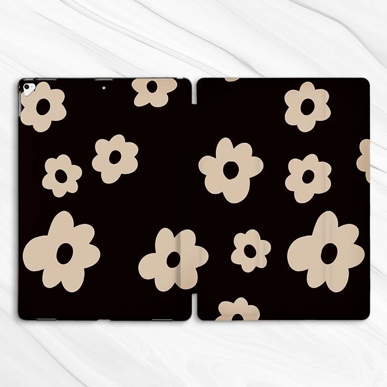 White Daisy Retro Floral Black Case For iPad 10.2 Air 3 4 5 Pro 9.7 11 12.9 Mini - Image 4 of 4