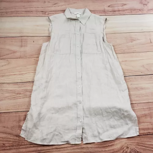 H&M Dress Womens Small Brown Shirt Blouson Button Linen Short Sleeveless Ladies