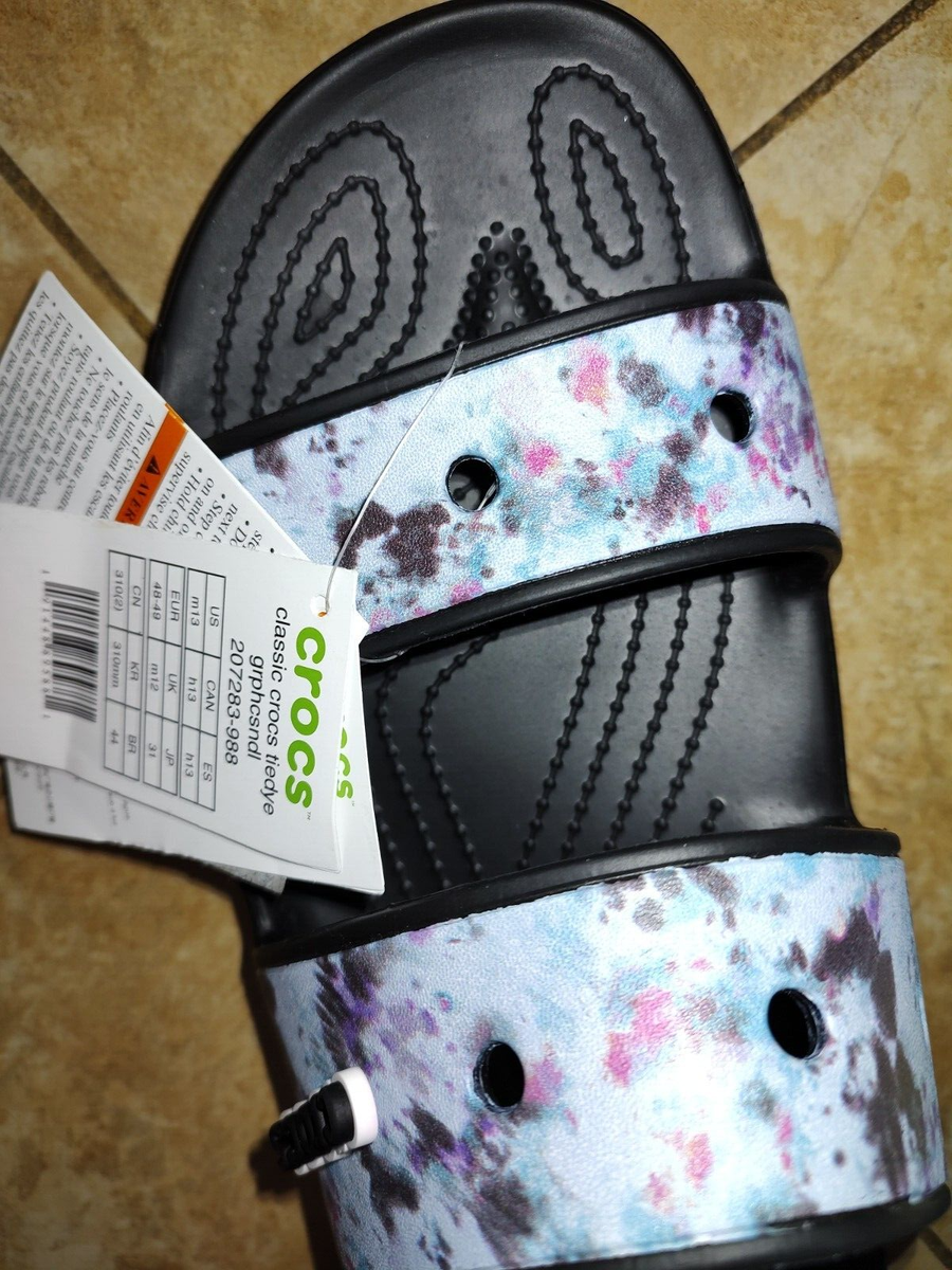 New with tag Men Crocs Classic Tie Dye Two Strap Slide Black  display picture 2