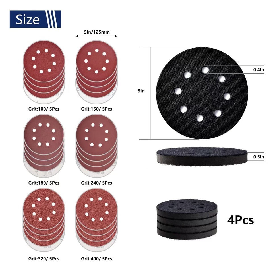 5 haak- en lusvervangende schuurmachine pad voor DeWalt DWE6423/6423K, DWE6421/6421K, DCW210B Random Orbital Sander - Direct Replacemnrt voor Pad Onderdeelnummer DWE64233 & N329079