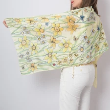 Daffodil  Hand Painted Silk Scarf Yellow Silk Scarf Long Silk Scarf Mom 62X22