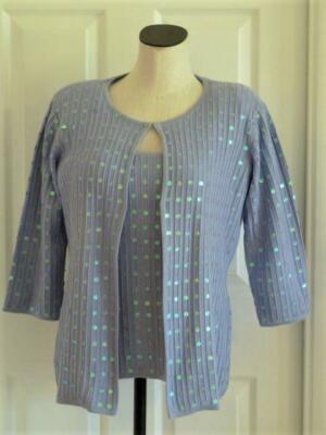 Sideeffects Vtg Lavendar Cotton/Metallic Sequined Cardigan & Shell Twin Set~M/L