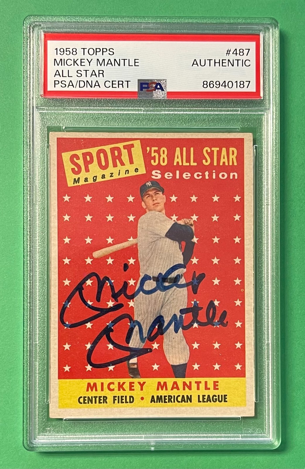 1958 TOPPS MICKEY MANTLE ALL STAR AUTO AUTOGRAPH #487 PSA/DNA AUTHENTIC YANKEES