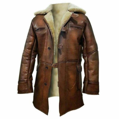 Men's Tom Hardy Bane Coat Dark Knight Rises Shearling Batman Leather Coat Jacket