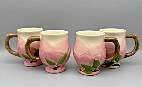 Franciscan Desert Rose Petal Fold Coffee Cup Mugs 14oz Set of 4 Made in Portugal
