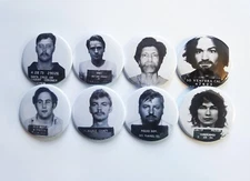 Serial Killer Mugshot Pinback Buttons Magnets & Bottle Openers. Set 01