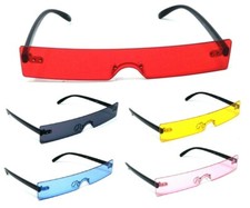 RIMLESS SLIM RECTANGULAR ONE PIECE MONO SHIELD LENS FUTURISTIC RETRO SUNGLASSES