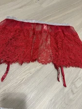 VICTORIAS SECRET SHINE STRAP LACE SKIRT GARTER BELT CRYSTALS RHINESTONE Size M/L