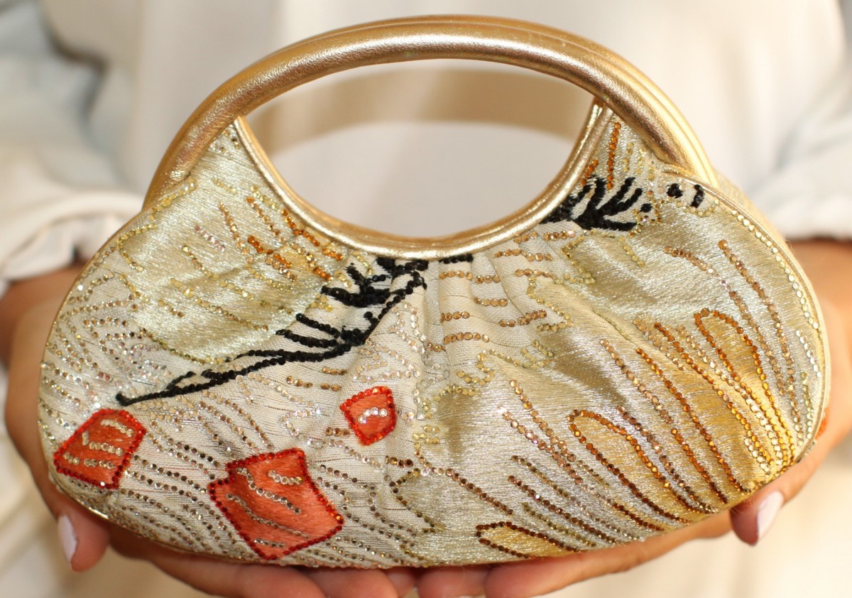 Judith Leiber ASIAN SILK TAPESTRY FLORAL DREAM CHIN HANDBAG