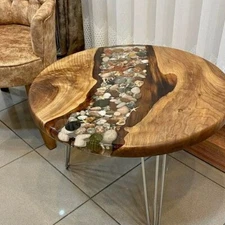 Pebble Decor Table, Epoxy Coffee Table, Epoxy Round Table, Resin Furniture Decor
