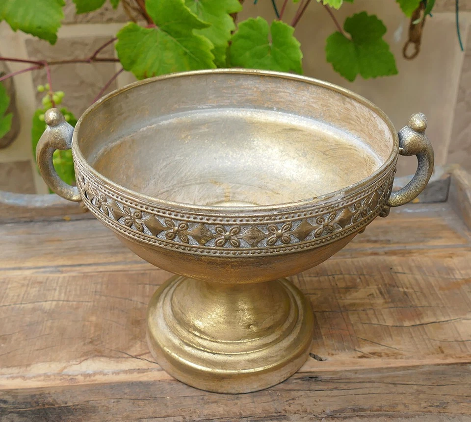 Amphore Pokal Blumentopf Pflanztopf Pflanzschale Ornament Vintage Gold 18 cm Ø - Bild 3 von 3