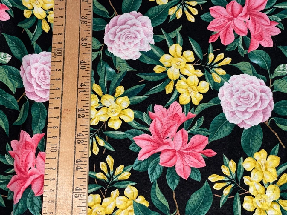 Acolchado en blanco tela de algodón floral fresia narciso dalia de 1 yarda #6219 Foto 4 de 4