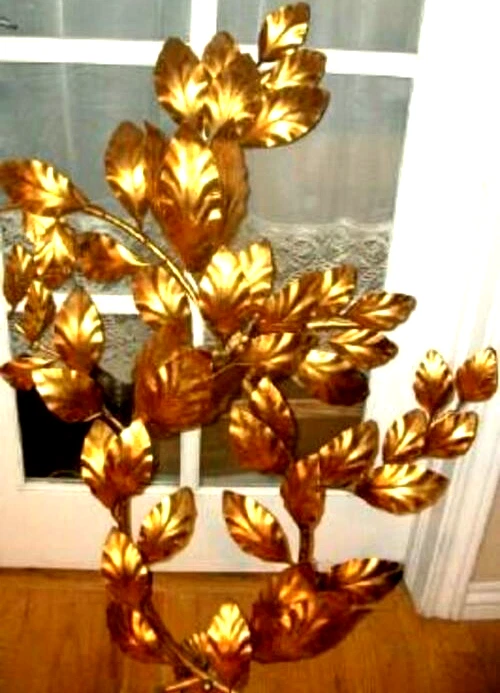 LÁMPARA DE PARED ITALIANA TOLE HOLLYWOOD REGENCIA DORADA HOJA GRANDE S SALVADORI ENORME Foto 2 de 4