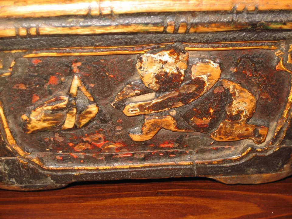 Cuenco para servir octogonal lacado de madera antiguo chino muy antiguo Foto 2 de 4