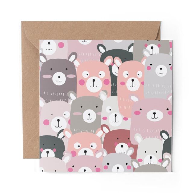 1 x Blank Greeting Card Pink Shades Bear Pattern Baby Girls #170773