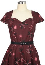S VINTAGE RETRO ATOMIC ASTRAL DARK RED PINK BLACK BELTED 50'S PINUP BETTIE DRESS
