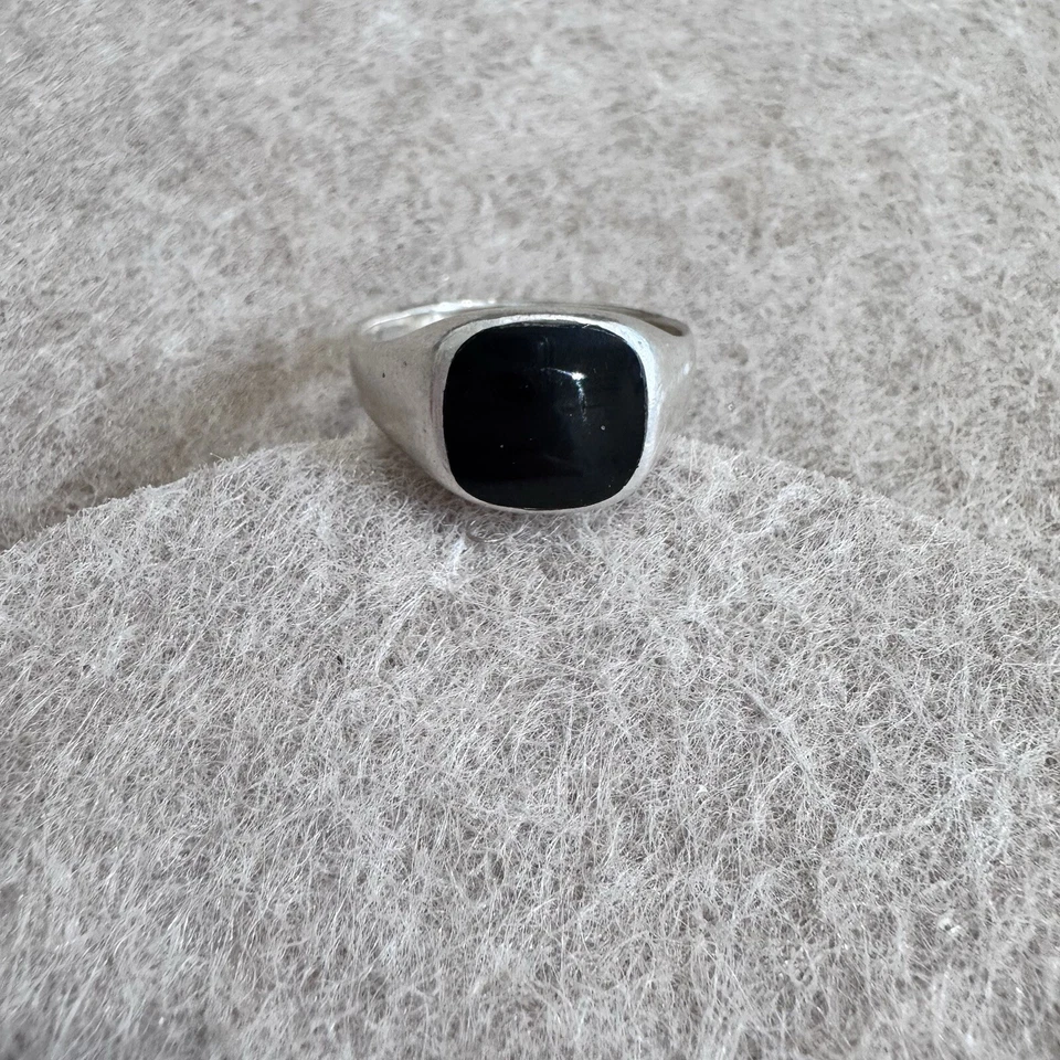 Vintage .925 Sterling Silver Mens Ring Black Onyx Signet Jewelry Size 10.5 - Image 4 of 4