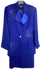 Eva Polini Vintage Womens 2-Piece Skirt Suit Size 6 Blue With Beaded Accents