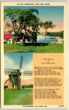 Postcard - An Old Homestead & Old Windmill, Cape Cod, Massachusetts