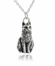 Sitting Cat Pendant Necklace - 925 Sterling Silver - Charm Kitty Pet Meow 