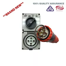 32 Amp 5 pin Weatherproof Switched Socket Outlet IP66 Straight Plug Male