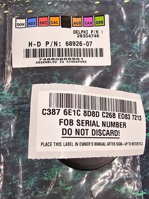 リ。 HARLEY DAVIDSON Smart Security Key Fob 68926-07 Remote Keyfob