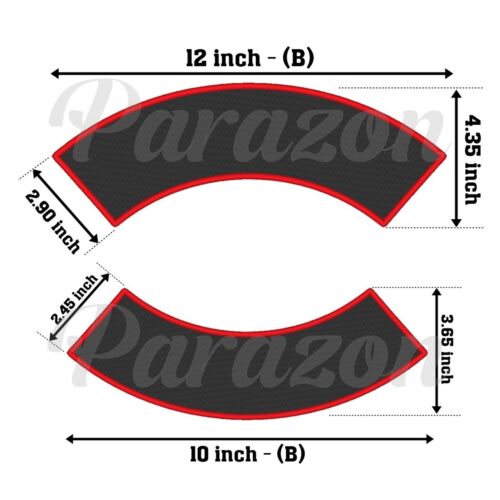 Custom Embroidered 12" Top And 10" Bottom Rocker Vest Biker MC Sew on Patch (B) - Picture 2 of 12
