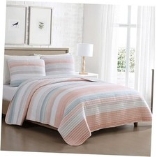 Coralinn Striped 3-Piece Quilt Set, Lightweight, All-Seasons King Blush