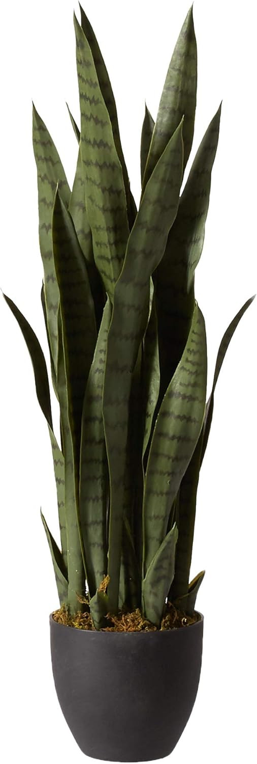 Nearly Natural 35in Sansevieria Snake Plant in Black Planter