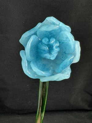 Hand Blown Murano Style Long Stem Glass Flowers 18  Light Blue Carnation