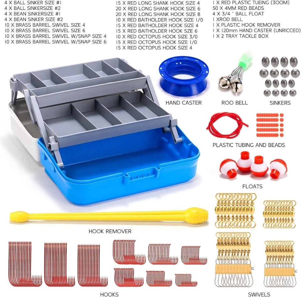 Juego de 250 piezas de caja de aparejos de pesca accesorios completamente cargados ganchos, plataformas, hundidores Foto 2 de 4