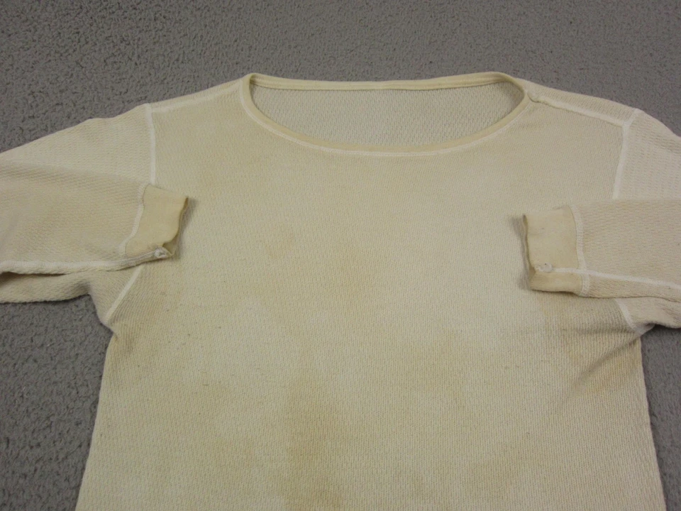 Vintage Shirt Adult Medium Creme Thermal Waffle Knit Soft Tee Crew Mens 70s - Image 3 of 4