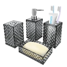 Bathroom Accessory Set 4 PCS Grey Bathroom Accessories Set Soap Dispenser and 