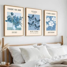 Van Gogh Blue Poster Prints Set of 3, Blue Lavender Flower Market Wall Art Pi...