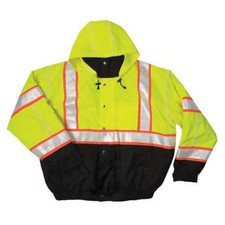 Kishigo Hi-Vis Bomber Jacket, Polyester, Class 3 Type R, Lime/Black, 2XL