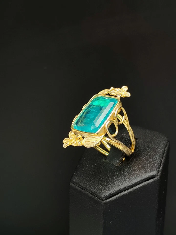 Anello donna acquamarina argento 925 placcato oro giallo fascia regolabile - Immagine 3 di 4