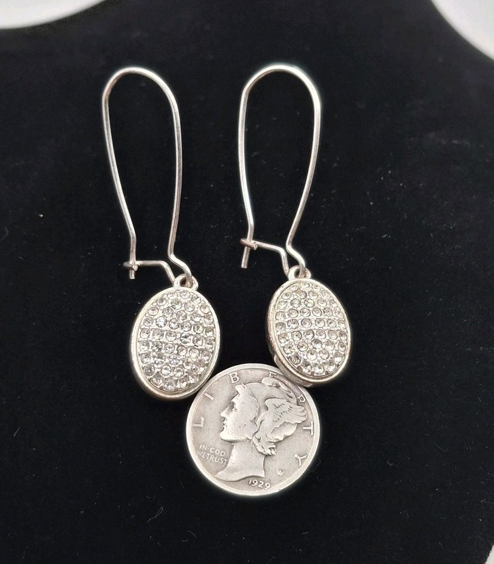 Silver Tone Dangle Earrings With Tiny Crystal Rhi… - image 4