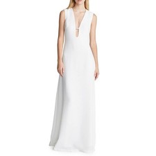 Halston RENÉE Chalk White V-Neck Sleeveless Crepe Gown Size 4
