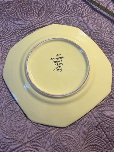 1 HB Henriot Quimper Soleil France Yellow Octagonal 10" Dinner Plate - Picture 6 of 7