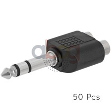 50x 6.35mm Stereo Male Plug to 2 RCA Female Jack Adapter Speaker 2-Way Splitter