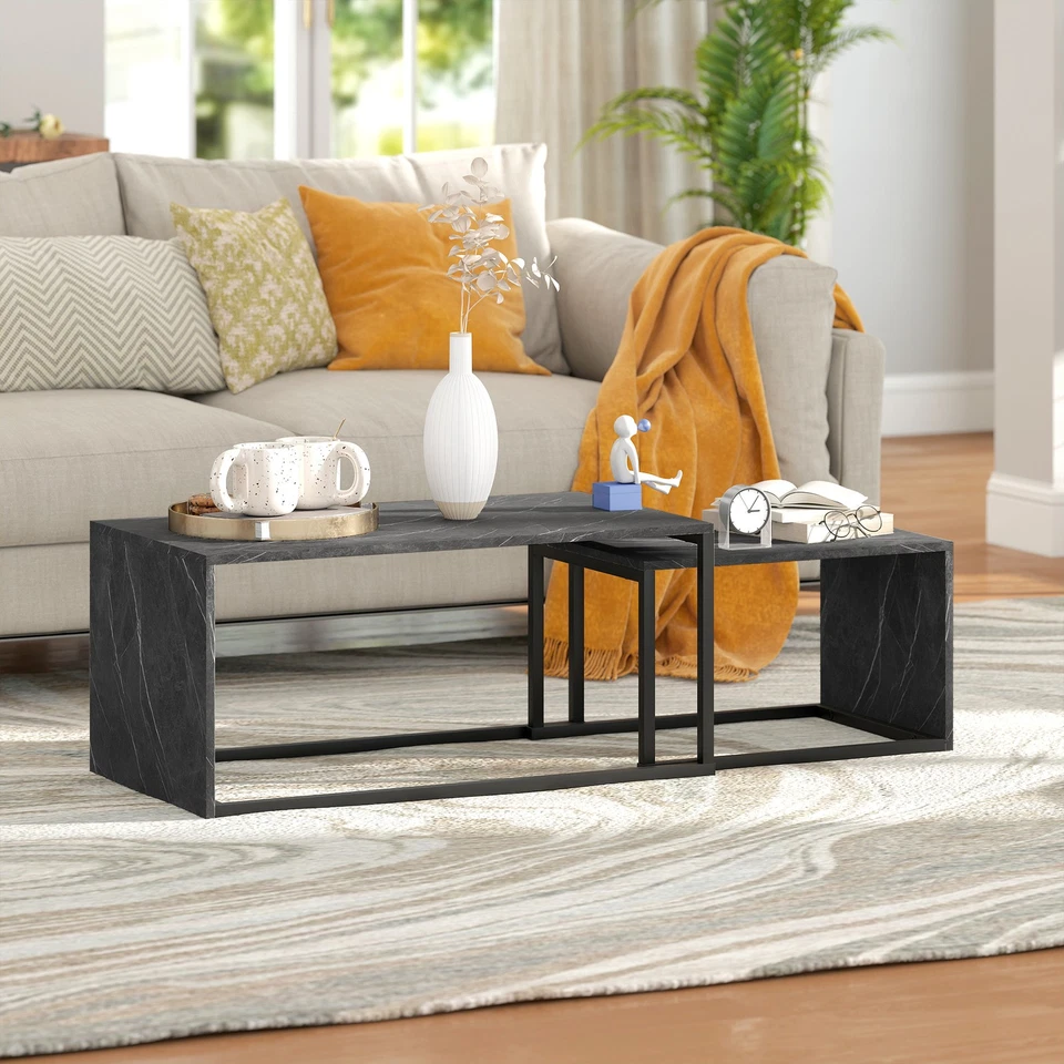 HOMCOM Coffee Tables Set of 2, Nest of Tables for Living Room, Dark Grey - Image 2 of 4